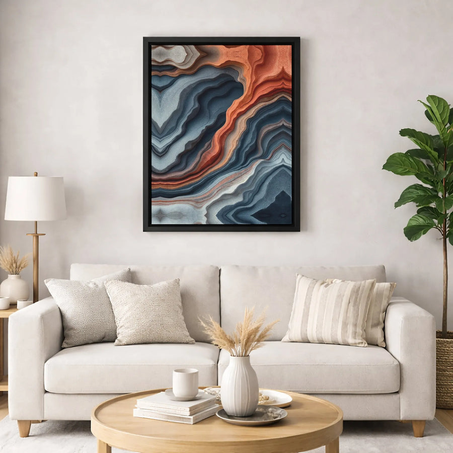 Abstract Geological Wall Art | Blue and Orange Wavy Layers Print | 1.25 Inch Premium Gallery Canvas | Modern Home Office Decor Gift