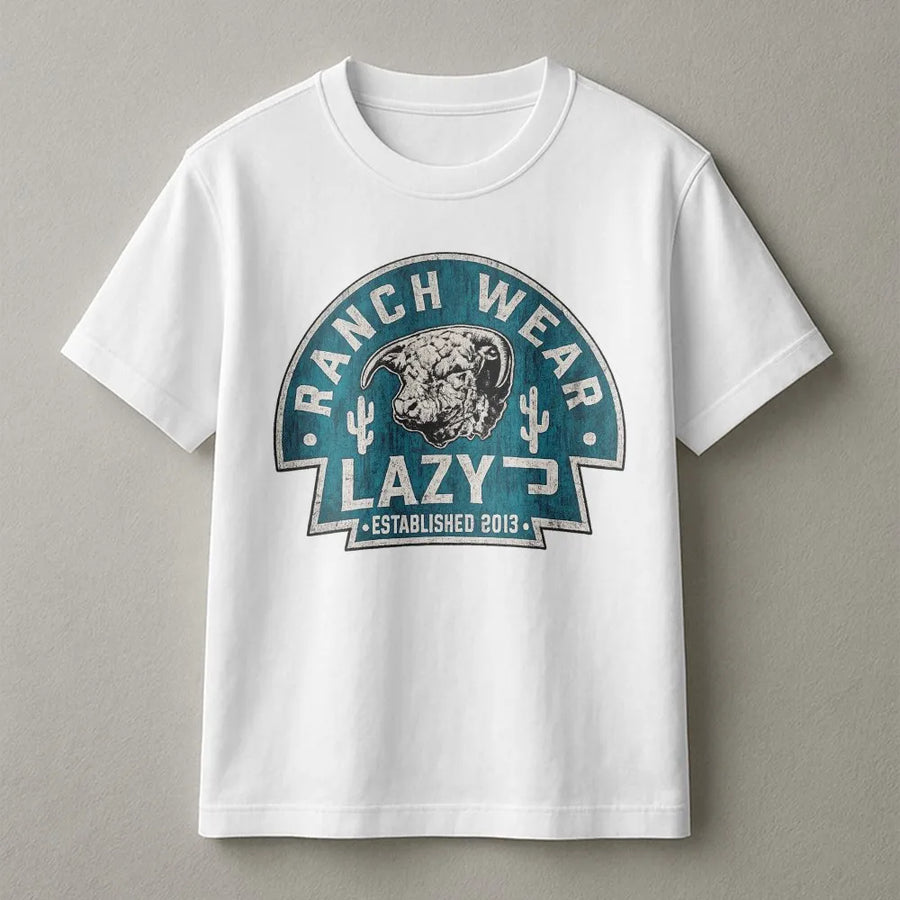 Western Ranch Wear Graphic T-Shirt | Vintage Bull & Desert Cactus Design | Premium Soft Cotton | Unisex Cowboy Cowgirl Gift