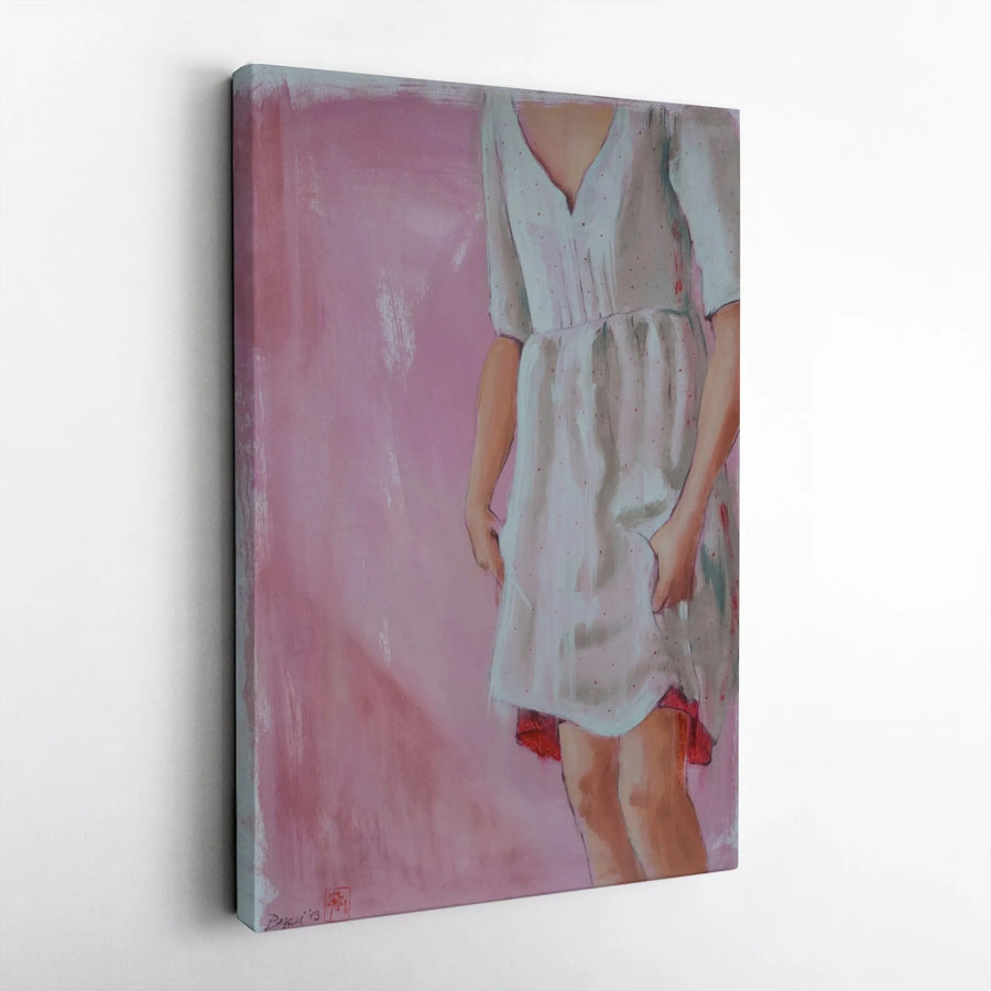 Figurative Painting Canvas Print | Woman in White Dress Morning Light Art | Premium Gallery Wrapped Canvas | Modern Home Decor Gift for Art Lover