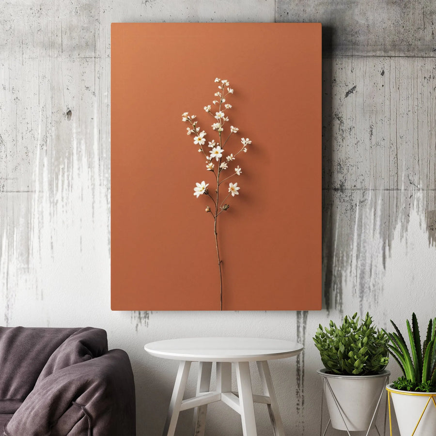 Minimalist White Flower Canvas Wall Art | Botanical Terracotta Print | Premium 1.25-Inch Gallery Wrap | Modern Home Decor Gift