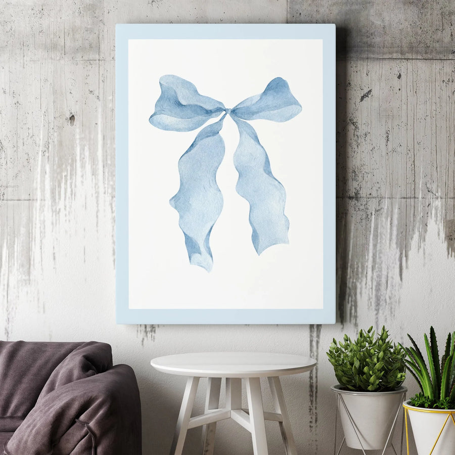 Light Blue Bow Canvas Wall Art | Watercolor Ribbon Illustration | Gallery-Quality 1.25-Inch Profile | Minimalist Nursery and Home Decor