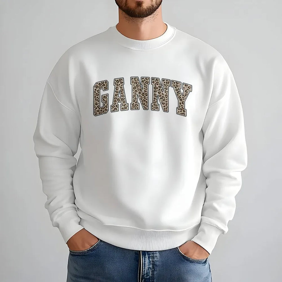Ganny Sweatshirt | Leopard Print Varsity Letters | Premium Cotton Blend | Gift for Grandma, Cool Grandmother Sweatshirt