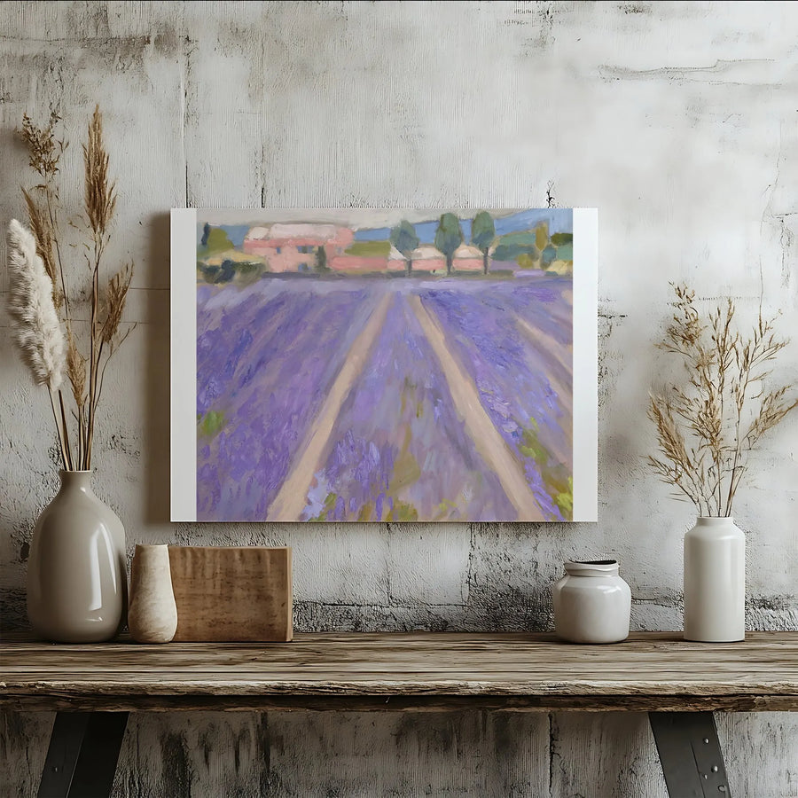 Lavender Field Canvas Wall Art | Impressionist Pink Barn Painting | Premium Gallery Wrapped Canvas | French Country Farmhouse Decor Gift