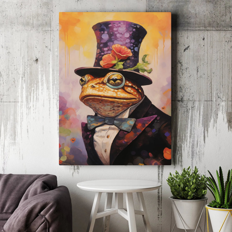 Dapper Frog Wall Art | Victorian Toad in Top Hat and Tuxedo | Premium Gallery-Wrap Canvas | Quirky Animal Portrait Decor for Home or Office