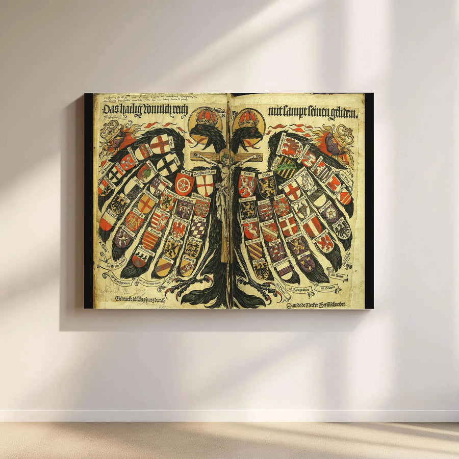 Holy Roman Empire Wall Art | Quaternion Eagle Historical Map Print | 1.25 Inch Gallery Wrap Canvas | Gift for History Buffs & Map Collectors