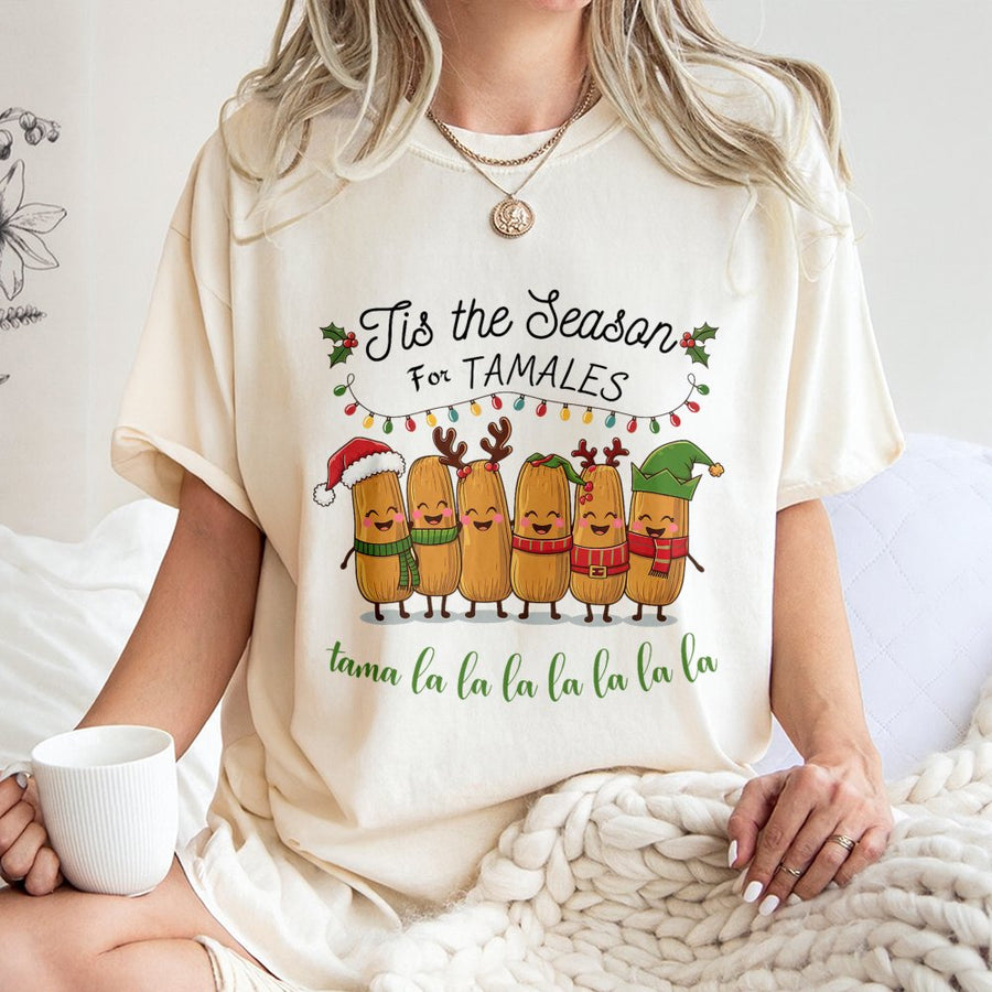 Tis The Season For Tamales T-Shirt | Funny Christmas Mexican Food Graphic | 100% Cotton Premium Tee | Festive Holiday Gift For Foodies