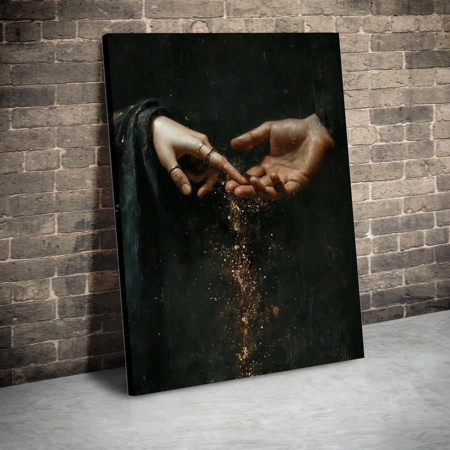 Reaching Hands Canvas Print | Renaissance Gold Dust Wall Art | Gallery Quality 1.25-inch Profile | Spiritual Home Decor Gift