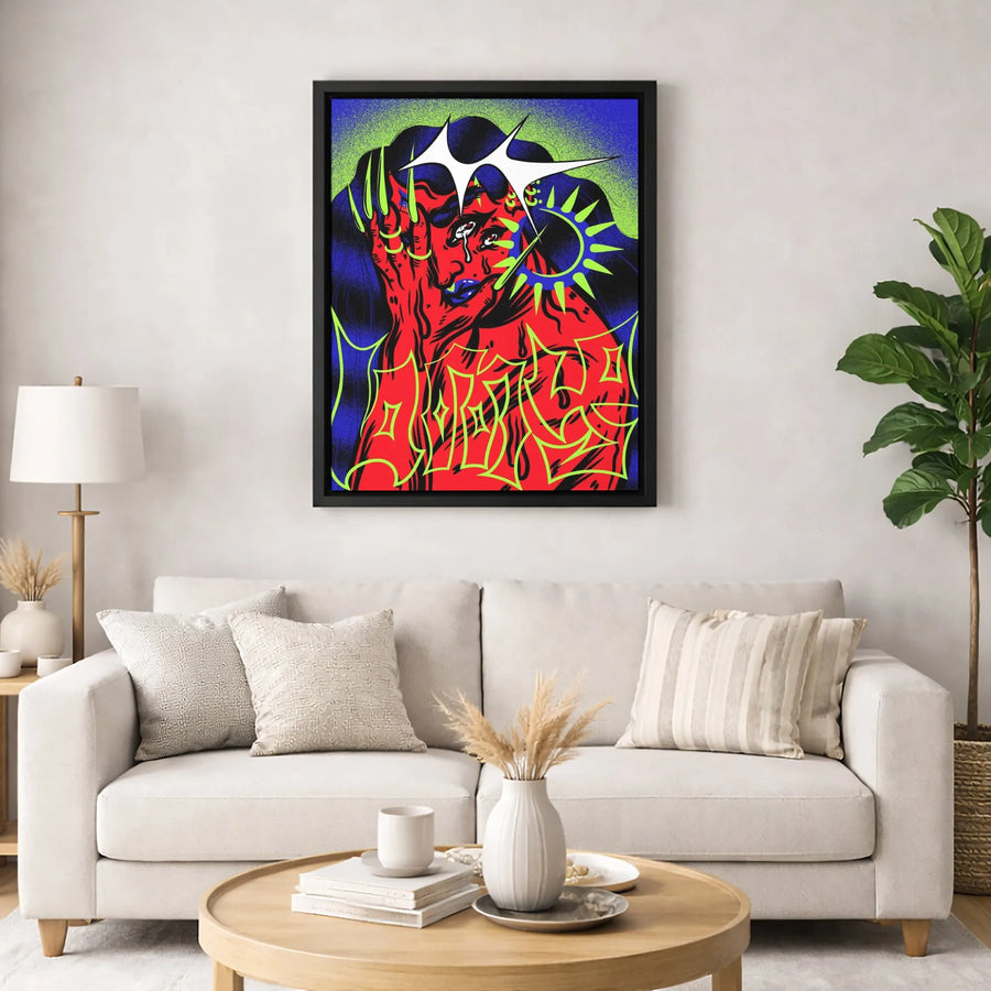 Psychedelic Gothic Wall Art | Crying Red Woman Surreal Portrait | Premium Gallery Canvas | Edgy Bedroom Decor for Alternative Aesthetics