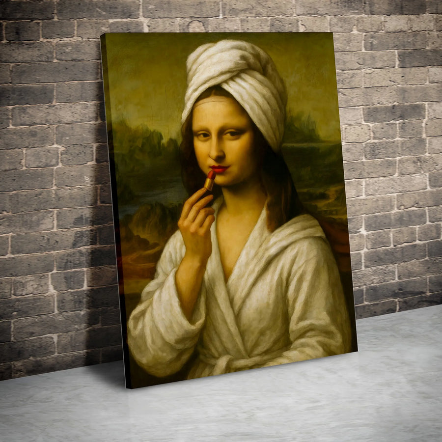 Mona Lisa Canvas Art | Funny Bathroom Wall Decor | Premium Gallery Wrap Print | Whimsical Makeup Room Gift