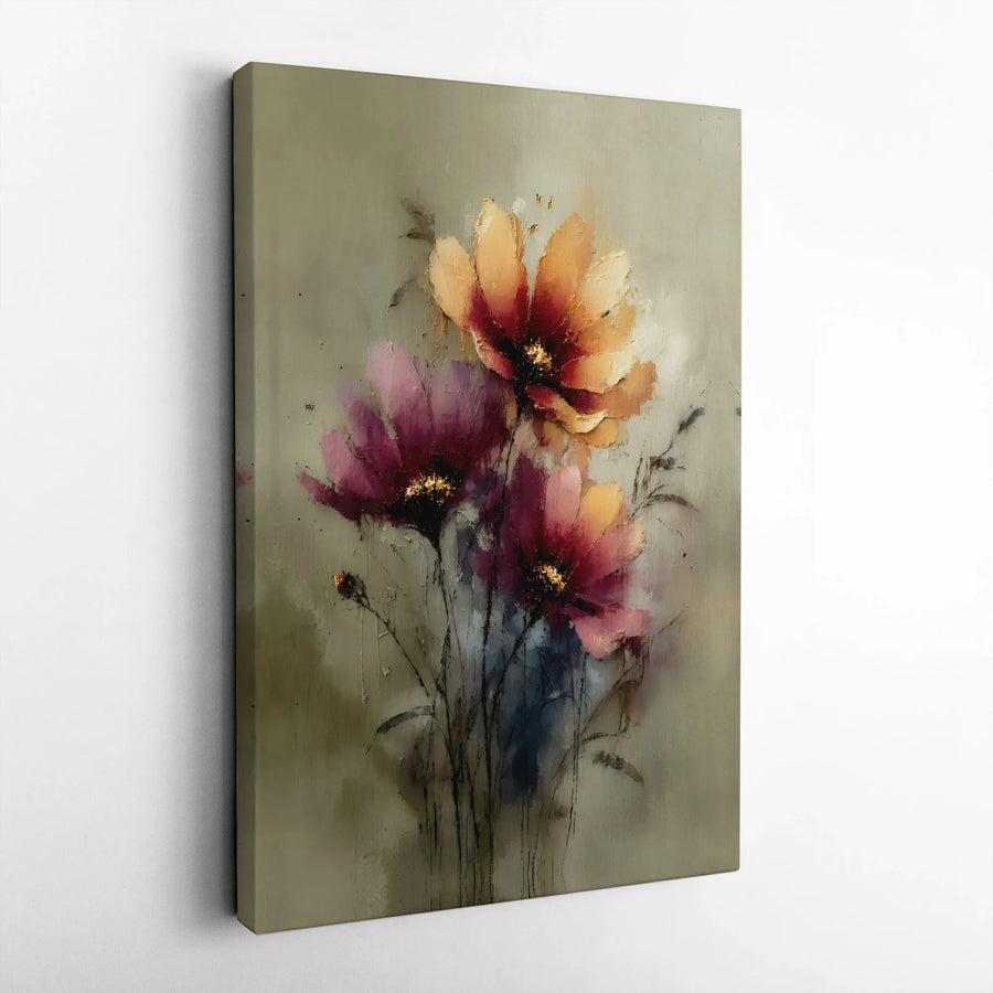 Abstract Floral Canvas Wall Art | Moody Pink and Orange Flower Oil Painting Print | Gallery-Quality 1.25 Inch Thick Canvas | Modern Home Decor Gift