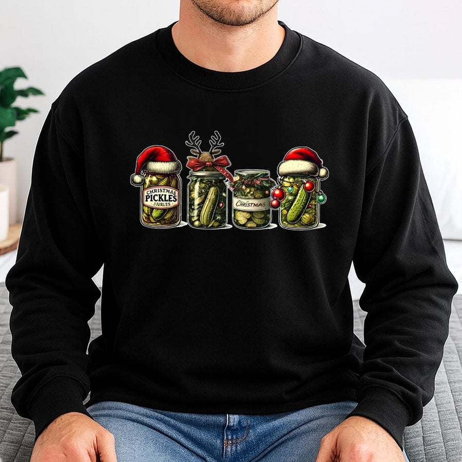 Christmas Pickle Sweatshirt | Funny Festive Canned Jars Graphic | Premium Cotton Blend Crewneck | Holiday Gift for Foodies and Pickle Lovers