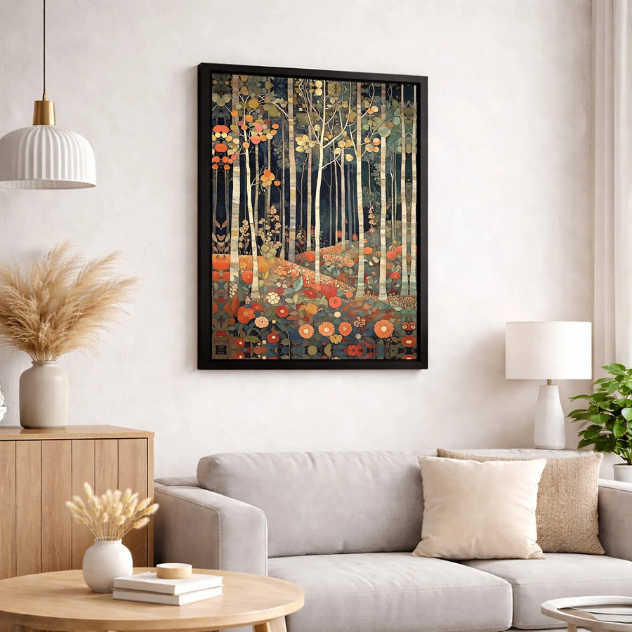 Birch Forest Canvas Wall Art | Art Nouveau Style Wildflower Meadow | Gallery Quality 1.25 inch Depth | Nature Lover Home Decor Gift