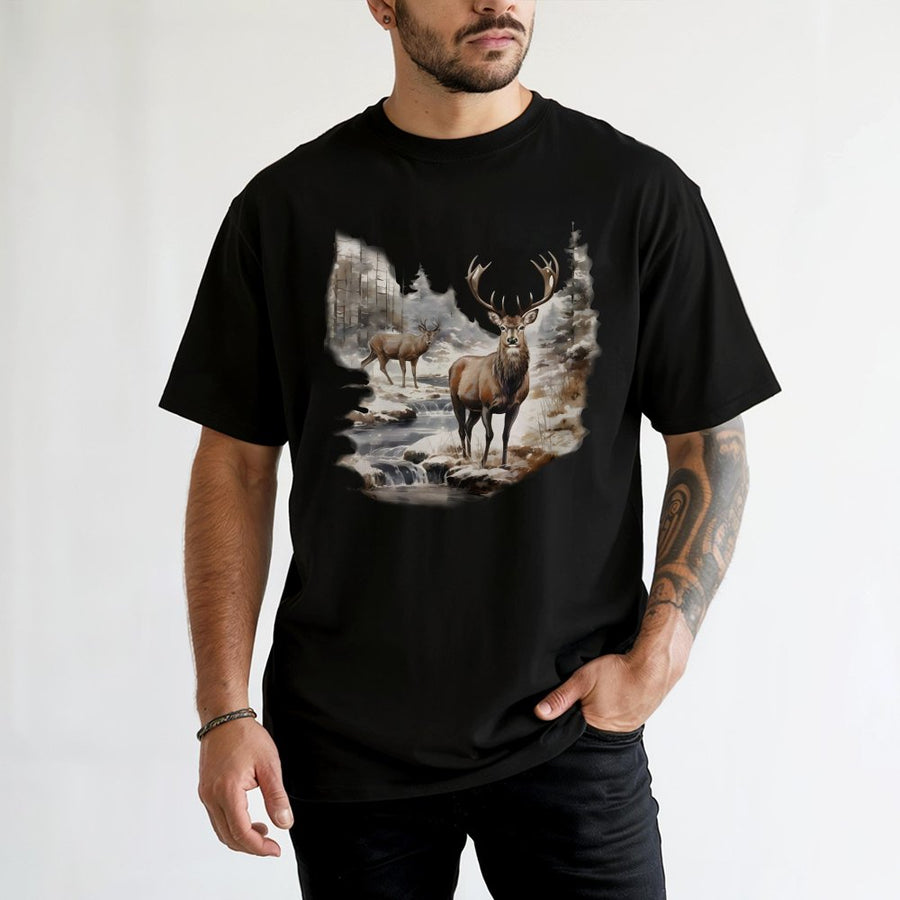 Deer Wilderness T-Shirt | Watercolor Forest Buck Graphic | 100% Cotton Premium Tee | Nature Lover Gift For Him Her