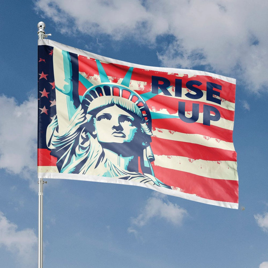 Statue Of Liberty Flag | Rise Up Patriotic Americana Design | Premium Fade-Resistant Polyester | Outdoor House Garden Decor Banner