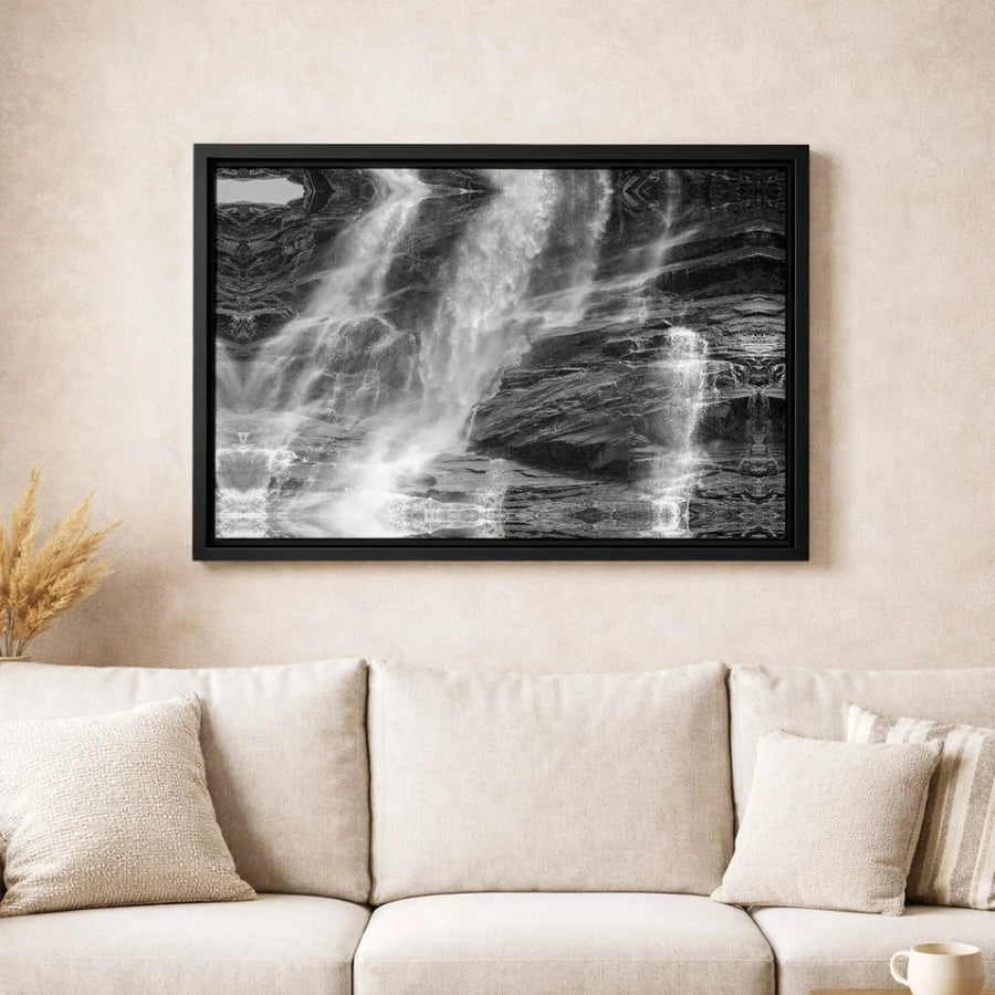 Black and White Waterfall Canvas Wall Art | Dramatic Nature Landscape Photography Print | Gallery-Quality 1.25-Inch Profile | Modern Office or Home Decor Gift