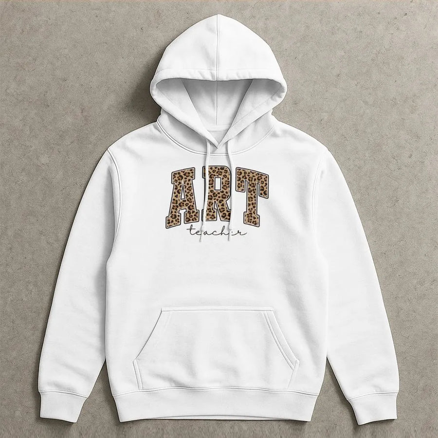 Art Teacher Hoodie | Leopard Print Varsity Design | Premium Cotton Blend | Art Teacher Appreciation Gift