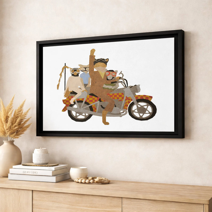 Whimsical Animal Motorcycle Canvas Print | Retro Collage Art Wall Decor | Premium 1.25" Gallery Wrapped Canvas | Unique Gift for Animal Lovers