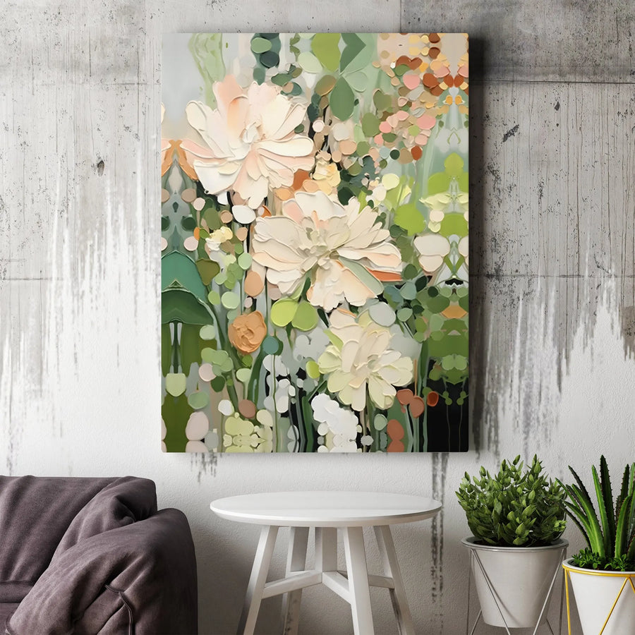 Abstract Floral Canvas Wall Art | Cream and Sage Green Impasto Texture | Gallery-Quality 1.25-Inch Profile | Modern Home Decor Gift