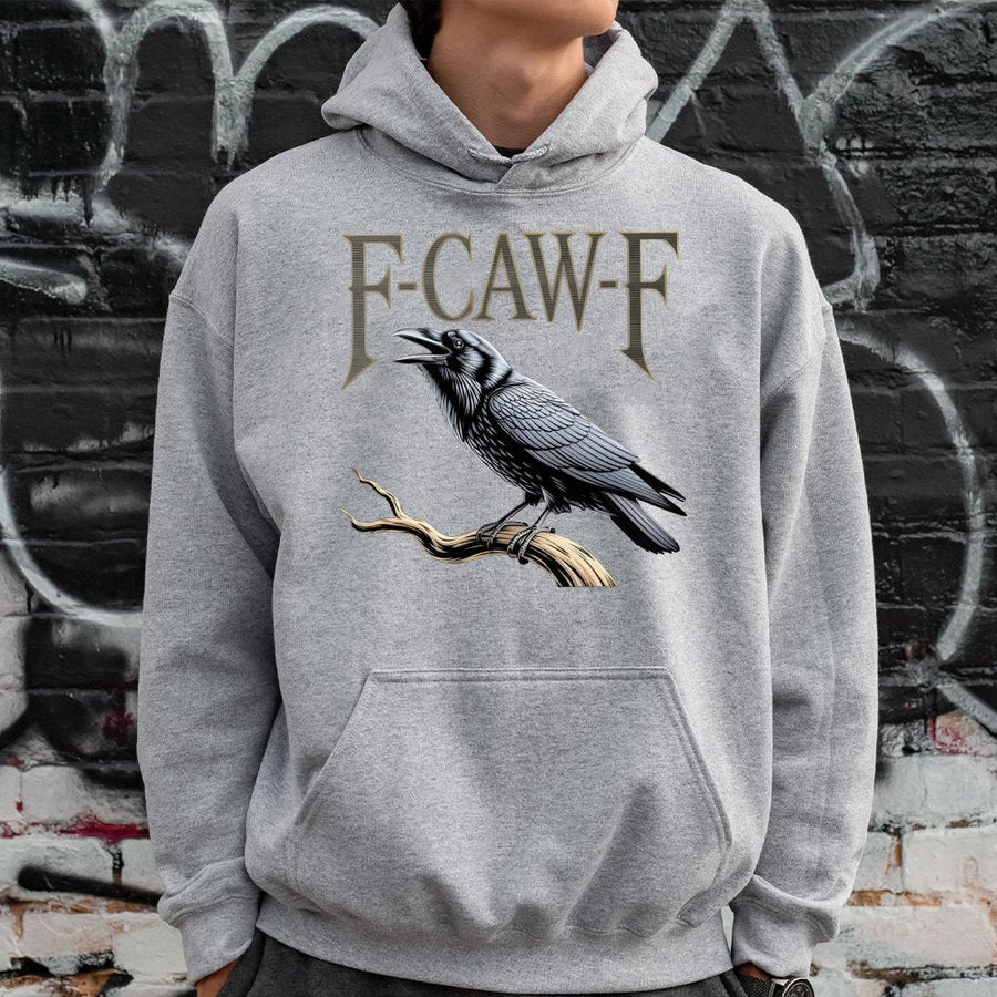 Raven Graphic Hoodie | F-CAW-F Bird Lover Apparel | Premium Cotton Blend Pullover | Unisex Gift for Nature Enthusiasts