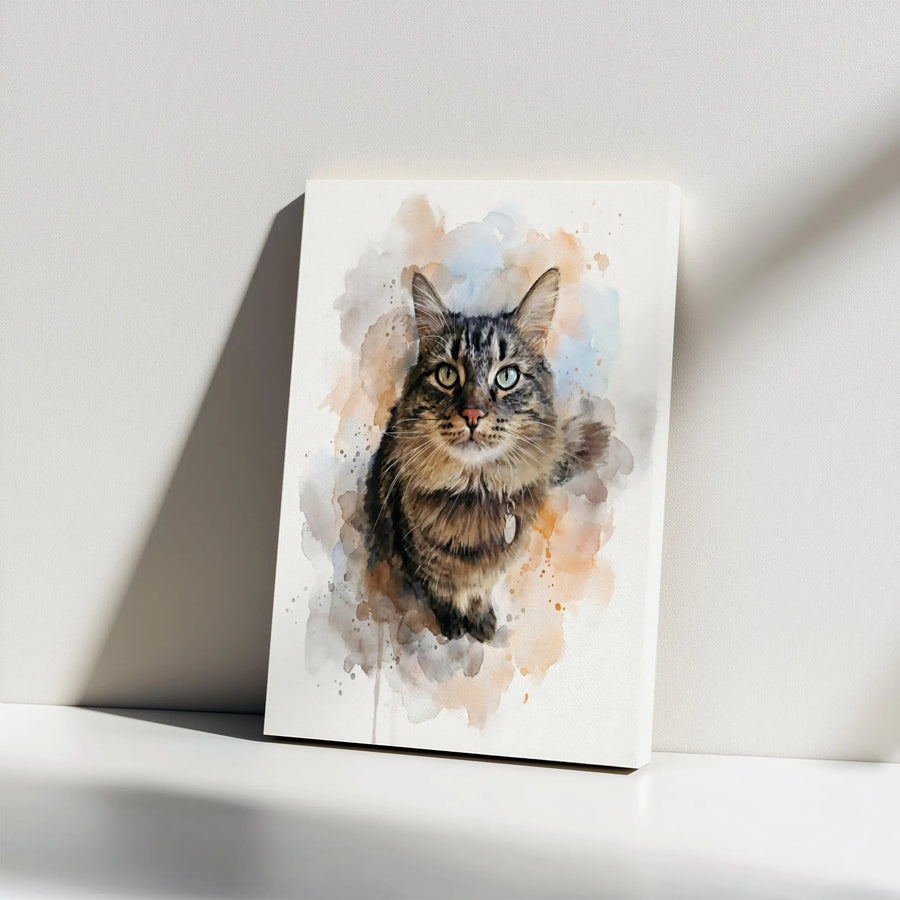 Watercolor Tabby Cat Canvas Wall Art | Artistic Pet Portrait Painting | 1.25-Inch Gallery Wrap Premium Print | Perfect Gift for Cat Lovers