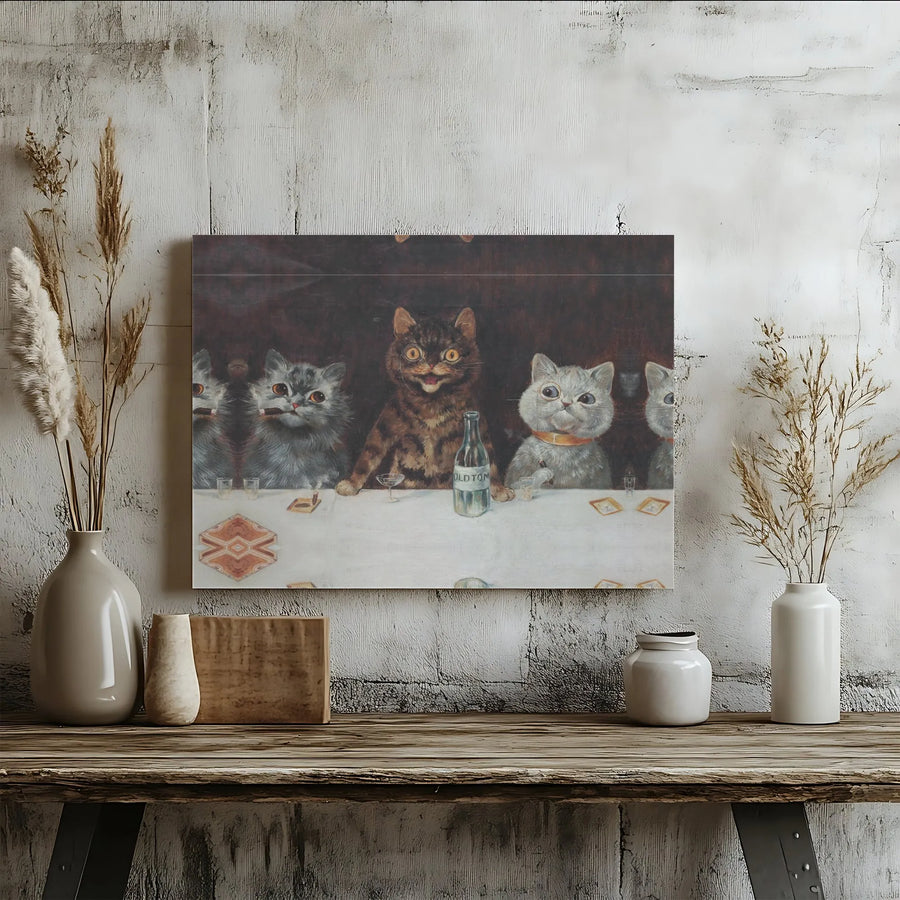 Cats Playing Poker Canvas Art | Funny Feline Poker Night Scene | Premium Gallery Wrapped Canvas | Gift for Cat Lover, Man Cave Decor