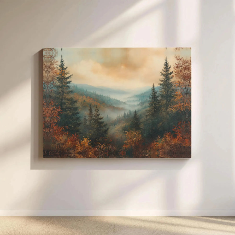 Misty Forest Wall Art | Autumn Mountain Landscape Canvas Print | Premium Gallery Wrapped Decor | Nature Home Gift for Nature Lovers