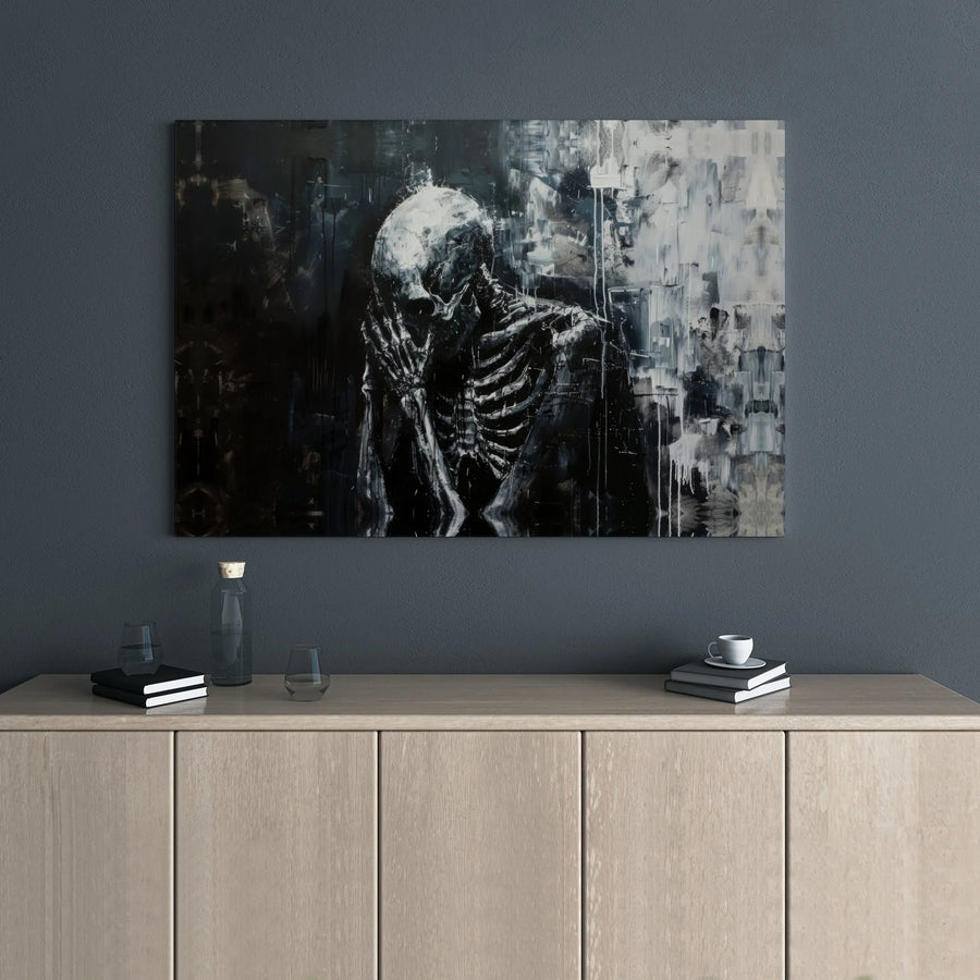 Abstract Skeleton Canvas Wall Art | Dark Moody Grunge Painting | Premium Gallery Wrap Decor | Gothic Home Office Gift for Art Lovers