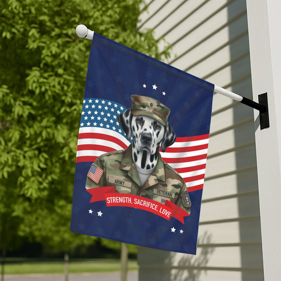 Dalmatian Army Veteran Flag | Patriotic Military Dog Garden Decor | Weather-Resistant Premium Polyester | Thoughtful Gift for Dog Lovers & Veterans