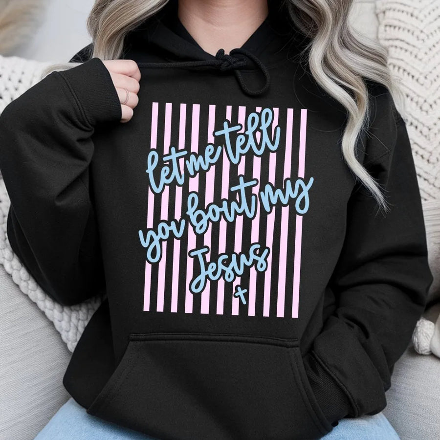 Jesus Graphic Hoodie | Coquette Bow Striped Faith Design | Soft Cotton Blend Unisex Pullover | Religious Gift for Christian Women