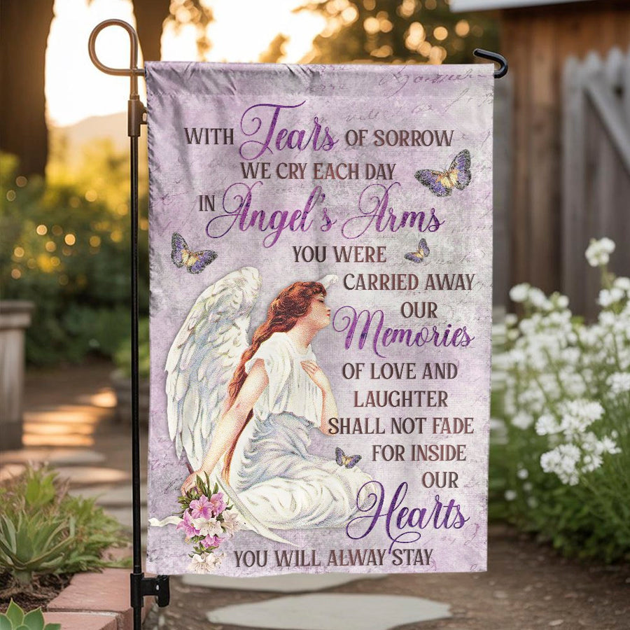 Memorial Garden Flag | Angel Sympathy Design With In Loving Memory Quote | Premium Durable Polyester | Thoughtful Bereavement Gift For Loss Of Loved One