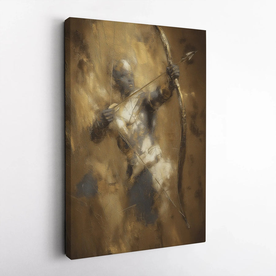 Golden Archer Canvas Wall Art | Abstract Gold Warrior Painting | Premium Textured Canvas Print | Man Cave & Office Decor Gift