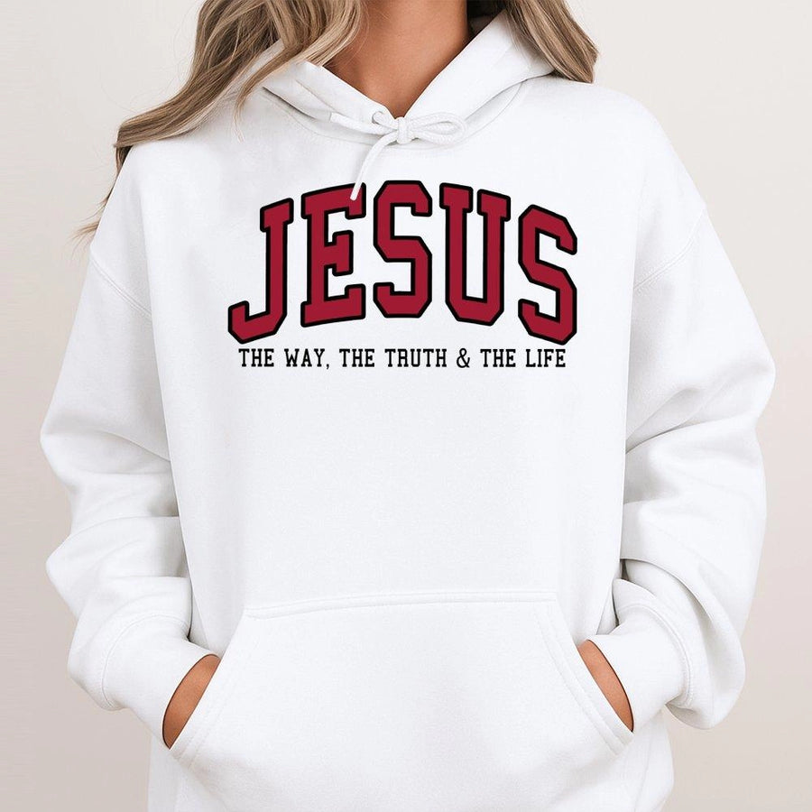 Jesus Hoodie The Way The Truth And The Life | Varsity Lettering Christian Graphic Sweatshirt | Premium Cotton Blend | Faith-Based Gift For Believers
