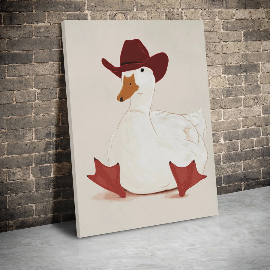 Cowboy Goose Canvas Wall Art | Whimsical Duck in Red Hat Print | Premium Gallery Wrapped Decor | Funny Farmhouse Animal Gift for Kids or Nursery