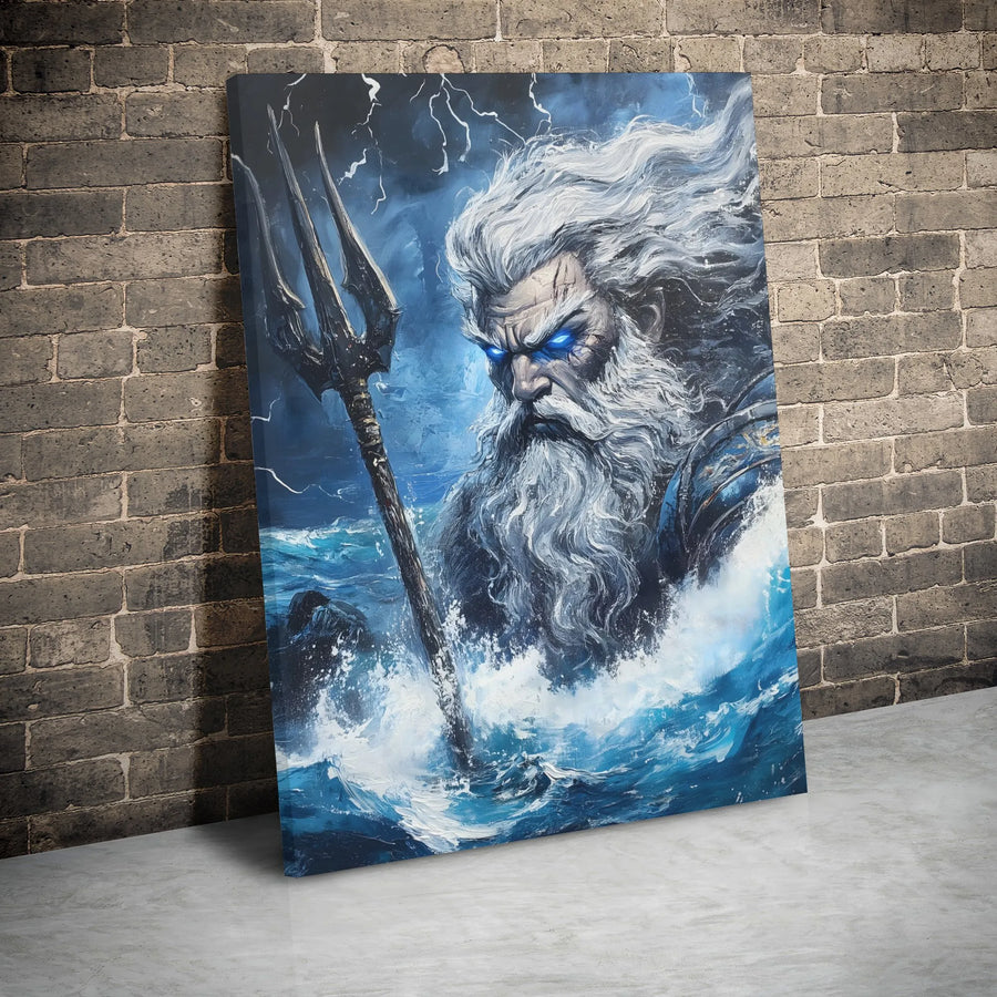 Poseidon Wall Art Canvas | Greek God of the Sea with Trident | Premium Gallery Wrap Print | Mythological Home Decor Gift for Him