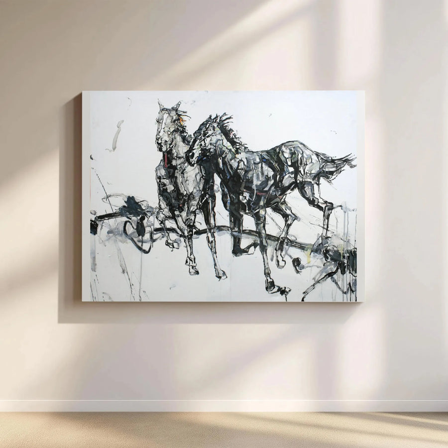 Abstract Horse Canvas Wall Art | Modern Expressive Sketch Painting Print | Gallery Quality Thick Canvas | Premium Living Room & Office Decor Gift
