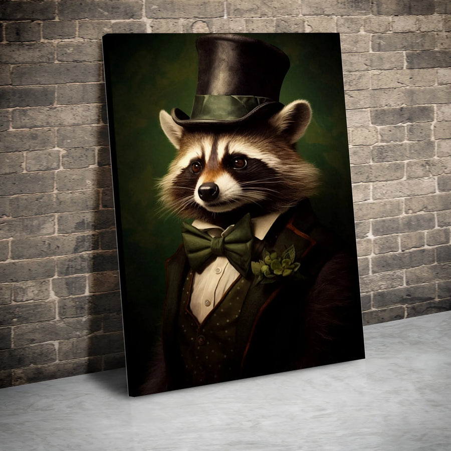 Gentleman Raccoon Canvas Wall Art | Victorian Animal Portrait with Top Hat | Premium Canvas Print | Unique Home Decor Gift for Animal Lovers