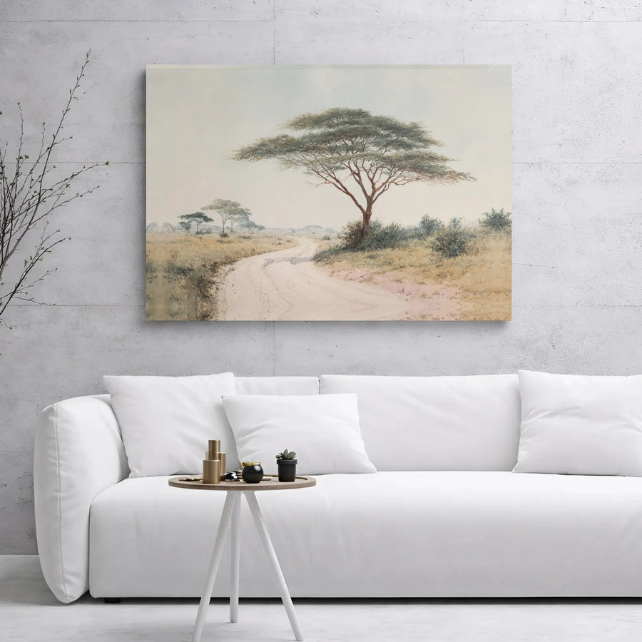 African Savanna Landscape Canvas Print | Serene Acacia Tree Scenic Wall Art | Premium Gallery Wrap Stretched Decor | Nature Lover Living Room Gift