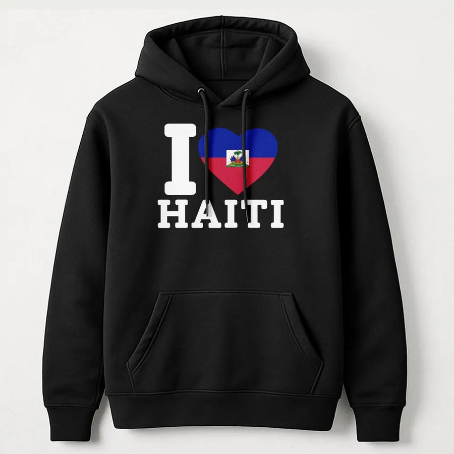 Haitian Pride Hoodie | I Love Haiti Flag Heart Graphic | Soft Cotton Tee | Caribbean Heritage Gift for Haitian American
