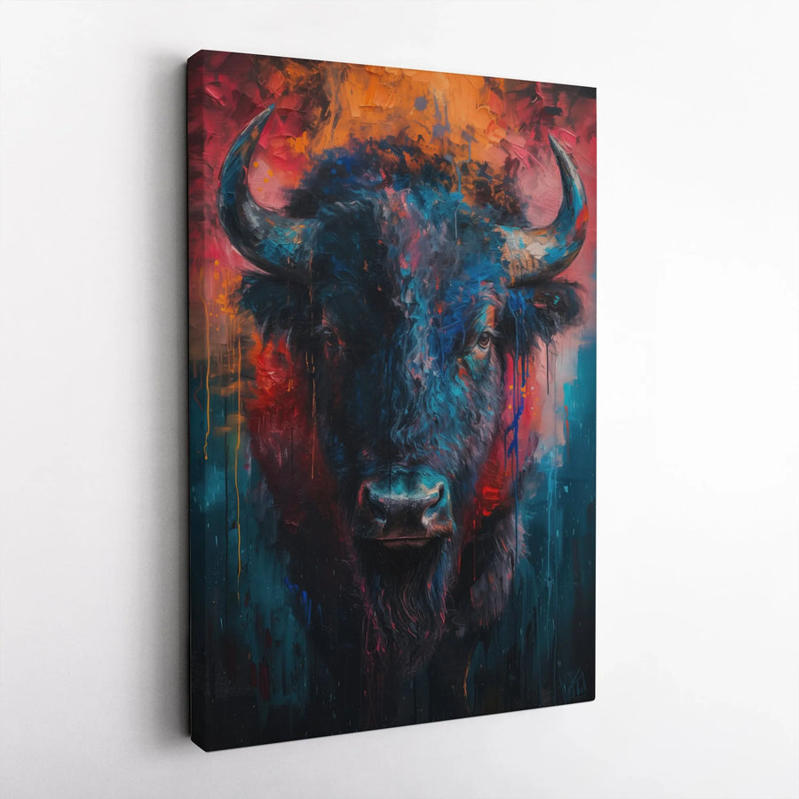 Abstract Bison Canvas Wall Art | Colorful Wildlife Animal Portrait | Premium Gallery-Wrapped Print | Modern Lodge or Office Decor Gift