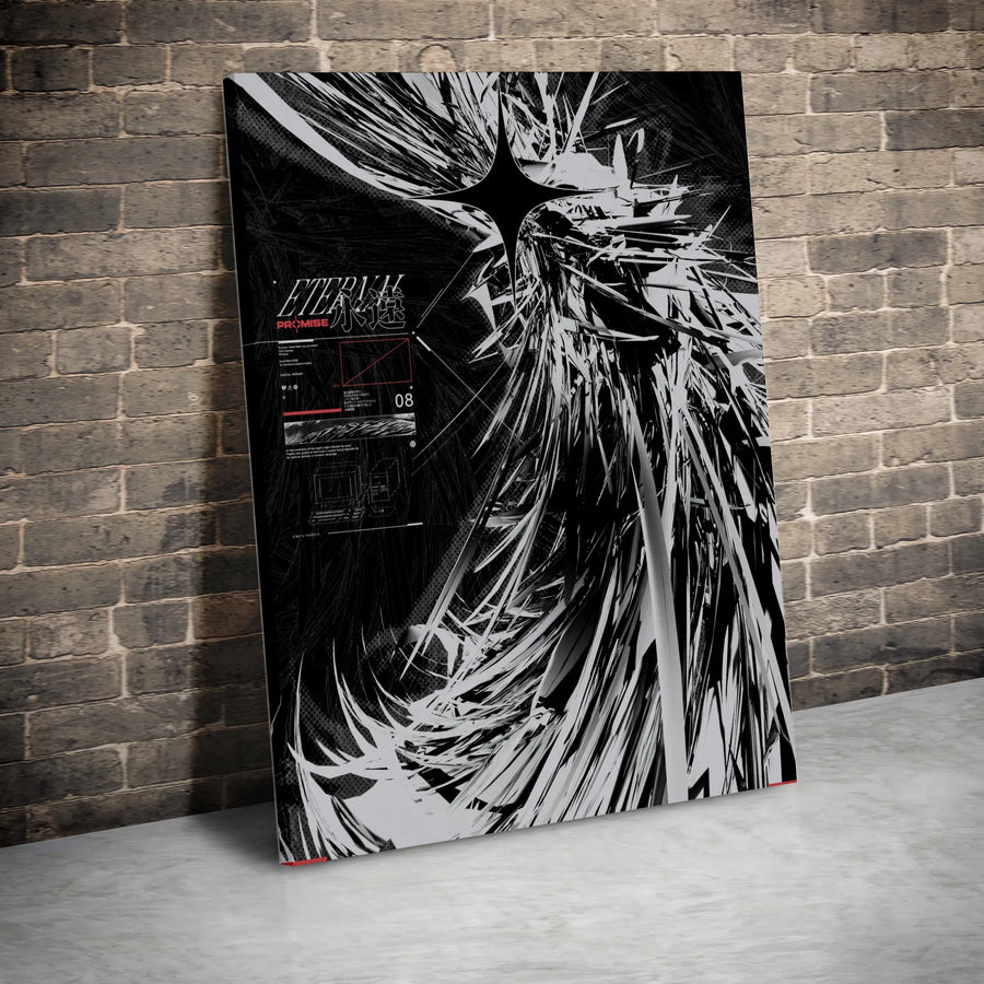 Abstract Cyberpunk Canvas Art | Eternal Promise Monochrome Graphic | Premium Gallery Wrap Canvas | Modern Home & Office Decor Gift