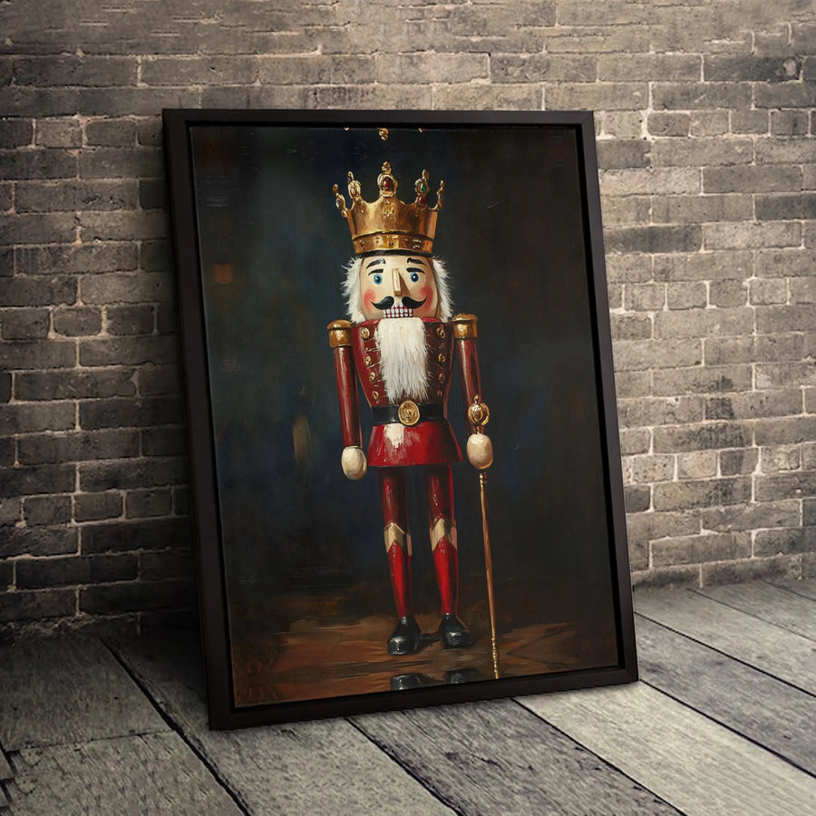 Nutcracker King Canvas Wall Art | Royal Christmas Soldier Portrait | Premium Fade-Resistant Gallery Wrap | Festive Holiday Home Decor Gift