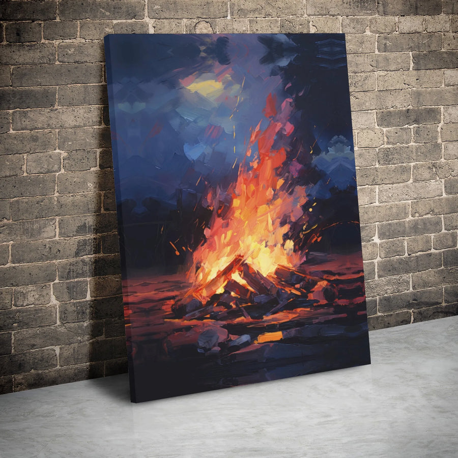Bonfire Wall Art Canvas | Abstract Fire Night Painting | Premium 1.25 Inch Gallery Wrap | Modern Home Decor Gift for Living Room
