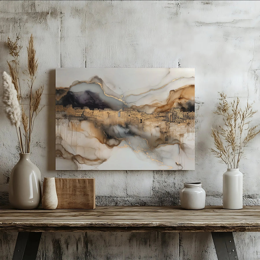 Abstract Western Wall Canvas | Gold Accented Alcohol Ink Art | Premium Gallery Wrapped Canvas | Judaica Home Decor Gift