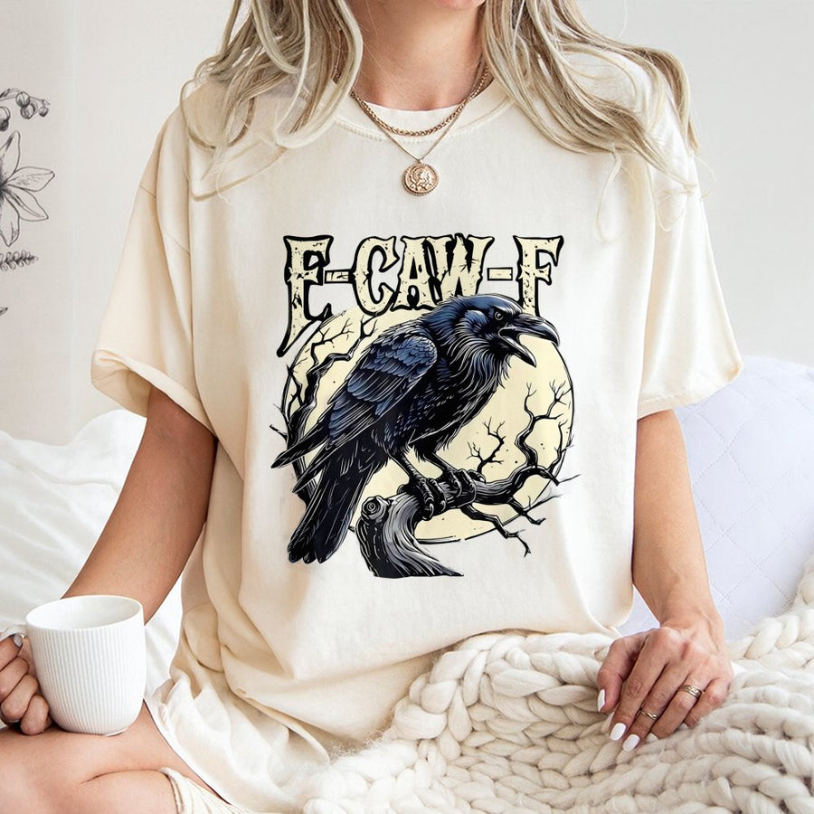 Raven T-Shirt | Gothic Crow Pun F-Caw-F Graphic | Premium Soft Cotton Tee | Funny Bird Lover Gift for Men and Women