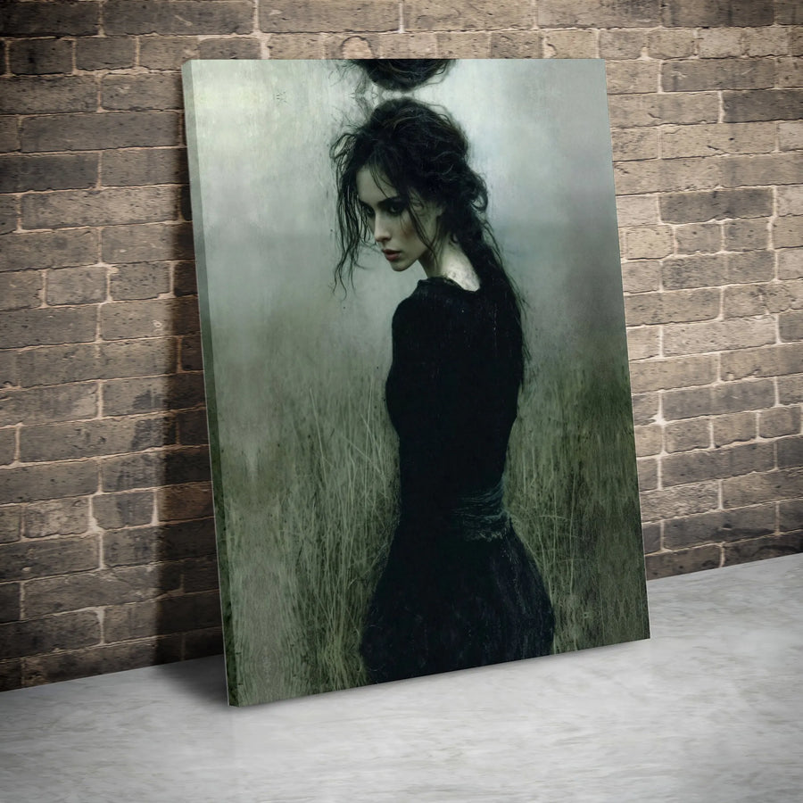 Gothic Angel Canvas Wall Art | Melancholy Woman Portrait | Premium Thick Gallery Wrap | Dark Academia Home Decor Gift