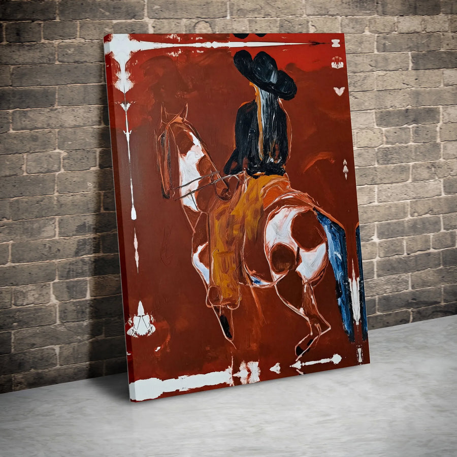Western Cowgirl Canvas Print | Abstract Paint Horse Painting | Premium Gallery Wrapped Canvas | Rustic Farmhouse Decor Gift for Equestrian