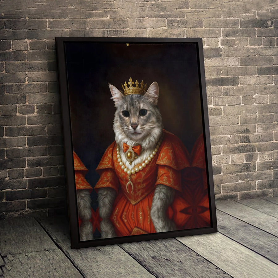 Royal Cat Queen Wall Art | Renaissance Style Tabby Portrait | Premium Gallery-Wrapped Canvas | Unique Pet Lover Gift & Home Decor