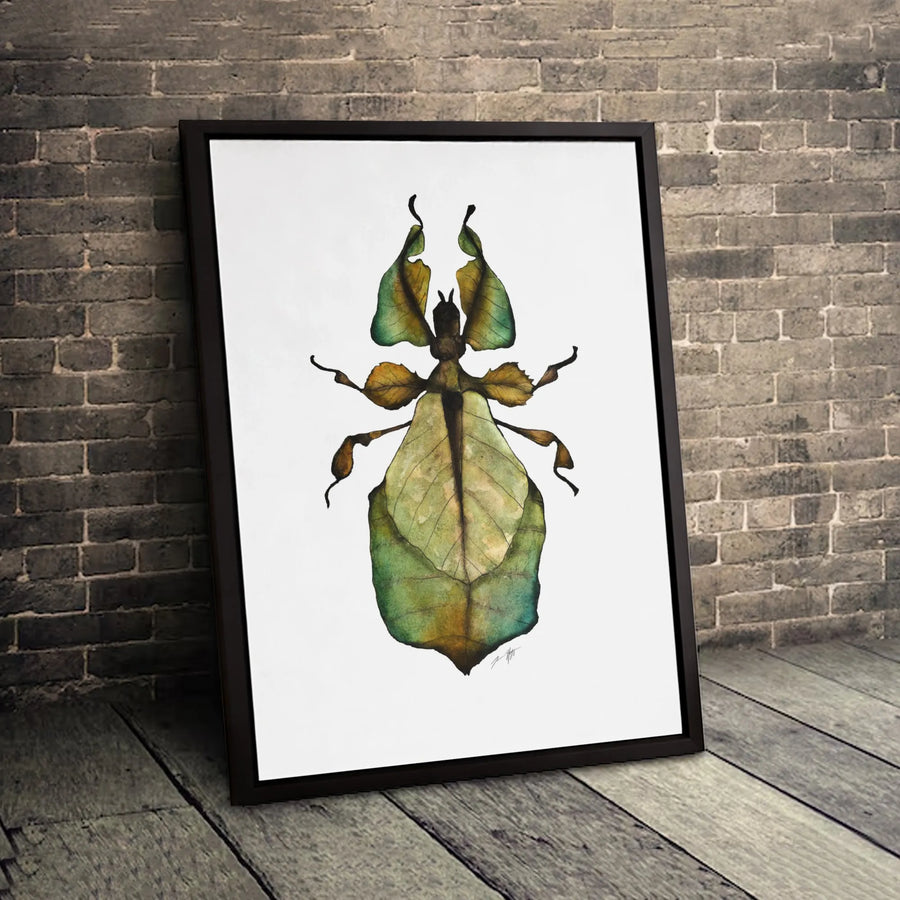 Leaf Insect Canvas Wall Art | Botanical Watercolor Painting | Premium Gallery-Wrapped Print | Nature Lover Home Decor Gift