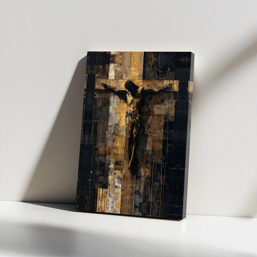 Jesus on the Cross Canvas Art | Modern Abstract Christian Painting | Premium Gallery Wrapped Canvas | Spiritual Religious Wall Decor Gift