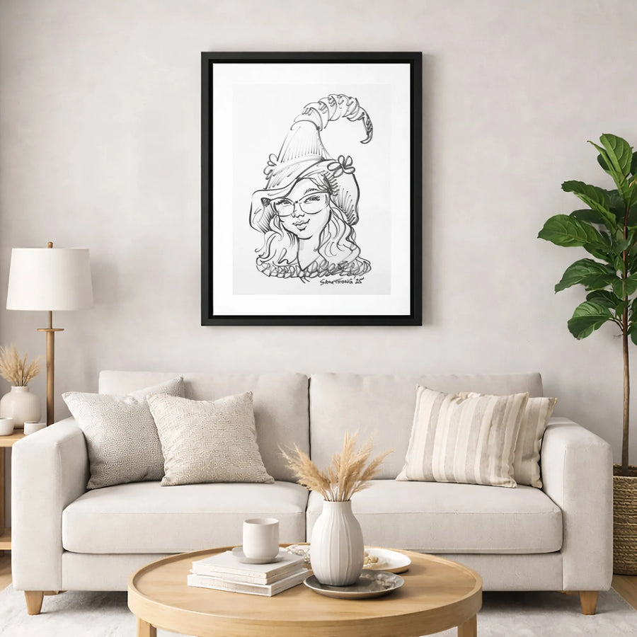 Witch Portrait Canvas Wall Art | Whimsical Sketch Illustration | 1.25-Inch Gallery Wrap | Halloween Decor Gift for Her